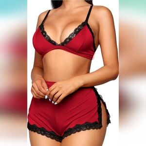 RSLOVE Sexy Pajamas for Women Soft Lingerie Set Lace Trim Sleepwear 2 piece Pjs